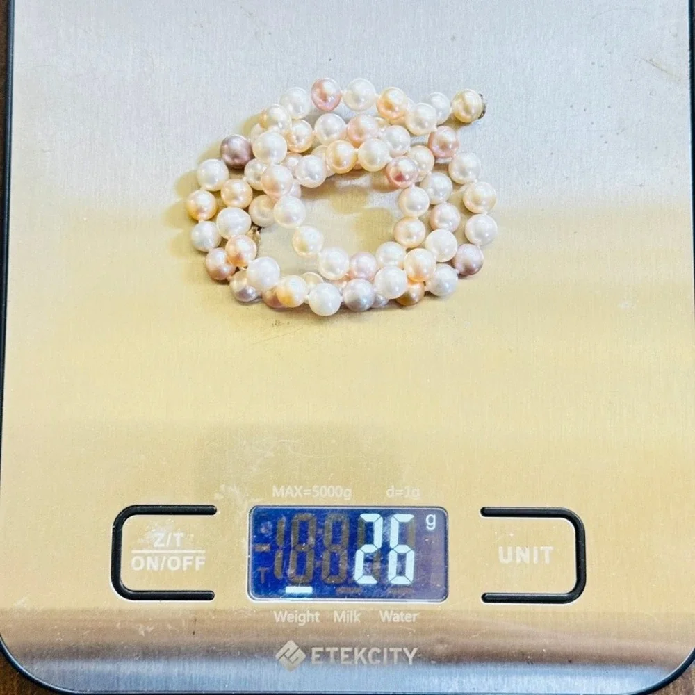 Pearl Necklace VTG Cultured Fresh-Water Tri-Color Beaded Knotted 925 Sterling